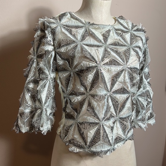Garcia Women’s Silver Sequin beaded pinwheel motifs crop top size S - Picture 5 of 14